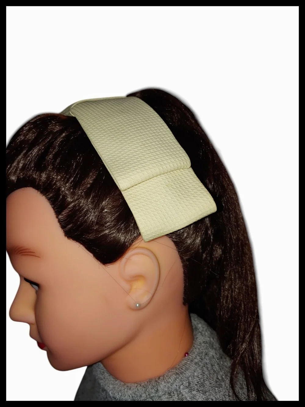 Vintage Cream Hair Bow Headband - Wide Fabric
